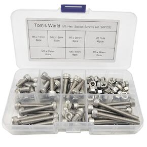 Hex Socket Head Cap Bolts Nuts Screws Assortment Set 304 Stainless Steel Allen Socket Drive Machine Screws (M5 Assortment Kit)