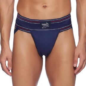 Men's Athletic Wolf Stretchable Supporter Jockstraps with Cup Pocket, Ideal for Workout and Sports Quick Dry Moisture Wicking Underwear Navy Blue - Large