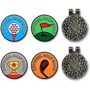 REDTIGER Magnetic Golf Ball Marker Set, 4 Fun and Colorful Metal Magnetic Ball Markers with 2 Hat Clips, Perfect for Golf Enthusiasts