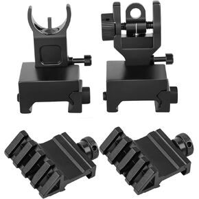 Flip Up Iron Sights Front Sight and Rear Sight with Adjustment & 2-Pack Rail Mount for 20mm Rail