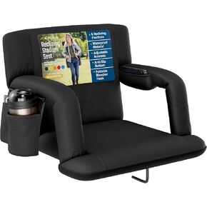 Alpcour Reclining Stadium Seat – Wide Bleacher Chair with Back Support and Cushion, Armrests, Side Pockets, and Bleachers Hook – Best Stadium Seats Chairs for Camping, Kayak, & Paddle Board Backs
