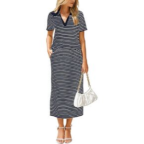 Glamaker Womens 2025 Summer Skirt Sets 2 Piece Outfits Casual Knit Striped Short Sleeve Travel Sets Clothes