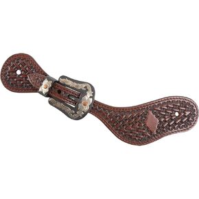 Cashel Company Antique Diamond Tooled Spur Straps with Scroll Flower Buckles Chestnut