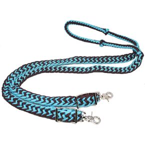 CHALLENGER Horse Western Nylon Braided Knotted Roping Barrel Reins Turquoise Brown 60717