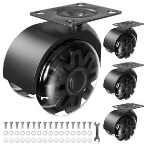 2'' Heavy Duty Plate Casters - No Noise Polyurethane (Pu) Wheels，Load 1200lbs，360° Swivel Furniture Casters Set of 4 for Table, Trailer, Saw Table, Stage Toolbox, Bed, Corn Board (Black, 2 inch)