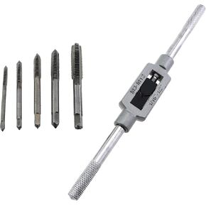 Set of 6 Silver Steel Hand Tapping Reamer Set 1/16-1/2 Inch Adjustable Tap Wrench M3-M8 Hand Tap for Eye Reamer Drill Screw Extractor