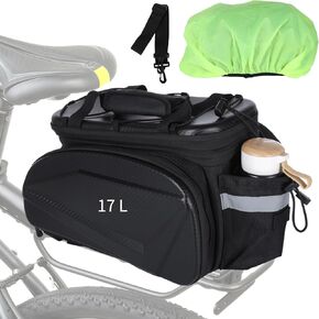 OMISTAR Bike Rack Bag, 17 L to 35 L Expandable Waterproof Bike Rear Bag, Bicycle Trunk Bag with Shoulder Strap, Large Capacity Pannier Saddle Seat Bag Carrier for Commuter Travel Outdoor