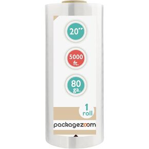 20" x 5000 Ft Machine Stretch Wrap, 80 Gauge Industrial Strength Pallet Wrap, Clear 1 Roll