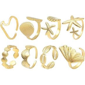 NEWITIN 8 Pieces Turquoise Rings for Women Spoon Ring Adjustable Western Ring Feather Ring Boho Statement Rings Vintage Ring Turquoise Jewelry Gifts for Women Men