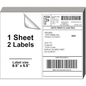 8.5 x 5.5 Inch Half Sheet Shipping Labels for Laser and Inkjet Printers, 200 Labels/100 Page (2 Labels/Page), Permanent Self Adhesive Mailing Labels for Printer