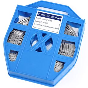 Stainless Steel Strapping Band Coil - 3/4'' x .03'' x 100' Steel Strapping Roll, Portable Strong 304 Stainless Steel Cable Tie for Heavy Loads, Rounded and Smooth Band Edges