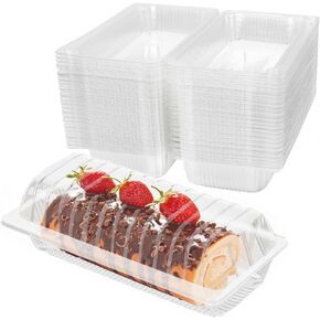100PCS Plastic Hinged Food Take Out Container 9" x 4.3"x 3.1" Roll Cake Boxes Loaf Cookie Boxes with Hinged Lid for Donuts Pumpkin Rolls Banana Appetizer Breads and Pastries