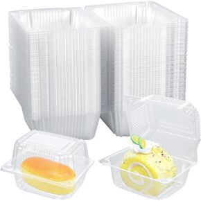 80 PCS Clear Plastic Take Out Containers, Square Hinged Food Container, Disposable Clamshell Dessert Container with Lids, Cake Slice Trays for Salads Sandwiches Pasta (5.3x4.3x3.3 in)