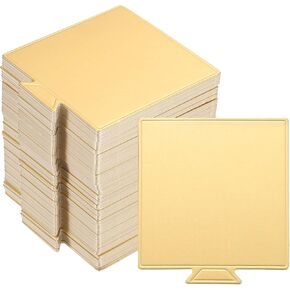 uxcell 200pcs Mini Cake Boards, Mousse Cake Cardboards Square Cake Bases Plates Cupcake Dessert Displays Base Tray for Cakes, Pastries, Dessert Base - Grease Proof (Gold)