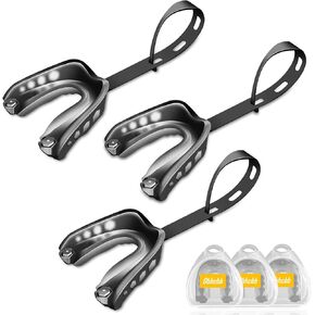 3 Pack Football Mouthguards, Optional Strap Mouthguard for Youth Kids Breathable Cuttable Fit for Basketball, Football, Lacrosse, Hockey, Boxing, MMA & More Sports