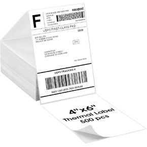 MaxGear 4" x 6" Direct Thermal Labels, 500 Fanfold Labels, for Shipping & Mailing, Perforated White, Commercial Grade with Permanent Adhesive, Compatible with Most Thermal Printers,1 Stack