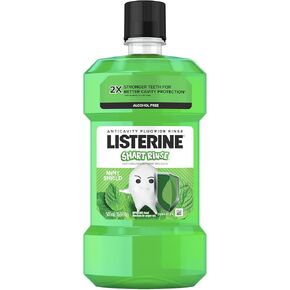 Listerine Smart Rinse Kids Mouthwash, ADA Accepted, Alcohol-Free Anticavity Sodium Fluoride Mouthwash, Oral Rinse for Dental Cavity Protection, Mint Shield Flavor for Children, 500 mL, 6 Pack