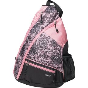Glove It Sling Bag - 19 in x 13 in. Pickle Ball Bag w/Adjustable Strap, Clip-On Shoe Bag Included, Functional Pickleball Bag, Rose LACE (PB406)