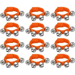 YOKIVE 12 Pcs Wrist Bells, Jingle Bells Ankle Bells Percussion Instruments Musical Class Christmas Hand Bells with 4 Bells for Gift Party Christmas, Orange