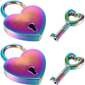 2Pcs Small Heart Shaped Locks with Key, Mabor Mini Metal Heart Padlock Colorful Personalized Love Padlock for Diary Book Jewelry Box Srorage Box Locker Decor Suitcase/Luggage