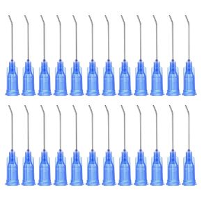 PATIKIL 22Ga x 1 Inch Dispensing Needle Tips, 36Pcs Stainless Steel 45 Degrees Pre Bent Glue Needle Tube Blunt Tips with Luer Lock for Glue Oil Applicator, Blue