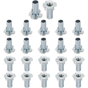 HARFINGTON 5/16x11mm T-Nuts 4 Pronged Tee Nut 0.83" x 0.43" Half Thread Carbon Steel Inserts for Wood, Rock Climbing Holds, Cabinetry, Furniture 50pcs