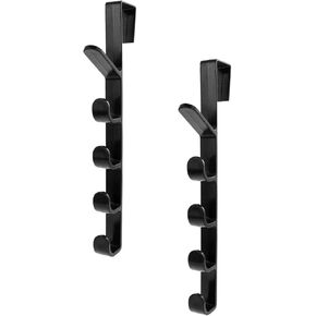 5 Layers Over The Door Organizer Hooks Hats Hanger,Purse Organizer Vertical Hanging Coat Organizer Rack for Backpack Towel and Hangers, Black, 2 Pack