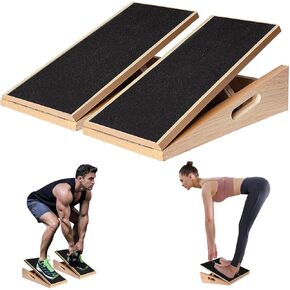 Calf Stretcher Slant Board/Squat Wedge - Newly Designed 2 Pcs Set - Great for Stretching Exercise and Squat Workout - Made of Wood and Stainless Steel Hinges, 5 Adjustable Angle, Non-slip