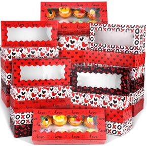 Joottuan 30 Pcs Valentine's Day treat Boxes with Window 12 x 5.5 x 2.5 inch Valentine Cookies Boxes Candy Bakery Container for Valentine Favors Weddings Candy Sweet Crafts Party Favor Supplies