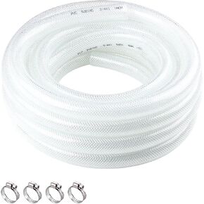 ارتفاع الضغط مضفر واضحة أنابيب PVC مرنة 3/4 "id x 1" OD - 25 قدم خرطوم الفينيل المعزز بالخدمة الثقيلة مع 4 المشابك غير القابل للصدأ.