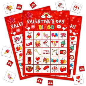 Valentines Bingo Game, Valentines Day Games Bingo Cards for Adults Family, Birthday Bingo, Valentines Party Favors Supplies Decorations, 24 Players Bingo Game (B14)