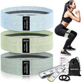 Wide Fabric Resistance Bands for Working Out, 3 Level Non-Slip Exercise Booty Bands for Women & Men Leg and Glutes with Hair Ties and Tape Measure - for Home Gym Workout, Yoga, Pilates