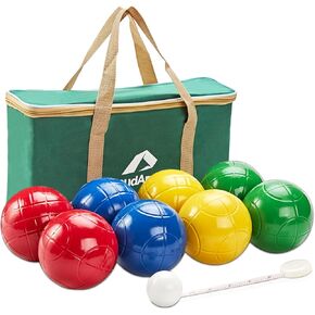 مجموعة كرات Bocce Apudarmis 90mm ، لعبة Bocce أخف وزنا في الهواء الطلق للأفراد الخلفي/العشب/الشاطئ - مجموعة من 8 كرات Pe الناعمة و 1 Pallino & Nylon Careing Case & Measuring Took
