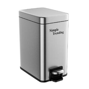 Simple Trending Stainless Steel Bathroom Trash Can with Lid, 6L/1.6 Gallon Garbage Can, Pedal Trash Bins for Bedroom, Silver