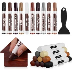 Wood Filler Sticks, 10 Colors Wood Wax Crayons for Furniture Scratch, Wood Touch-up Markers for Repair Any Scratches, Scuffs, Cracks and Nail Holes on Wood Furniture, Floors, Doors, Cabinets, Tables