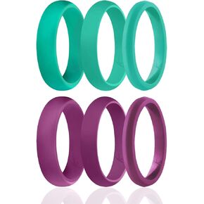 ROQ Silicone Rubber Wedding Ring for Women, Thin Stackable Rubber Silicone Wedding Band, Bridal Jewelry Set, Anniversary Rings, Promise Ring, Three Angels Collection, Dome & Pave Edge Style, 2.5/4/5.5/mm Wide 2mm Thick, 3 Pack, Multi Colors