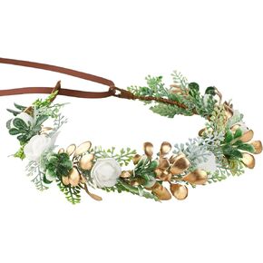 Boho Artificial Flower Leaf Crown - Floral Headband Halloween Renaissance Headpiece for Women Fantasy Costume