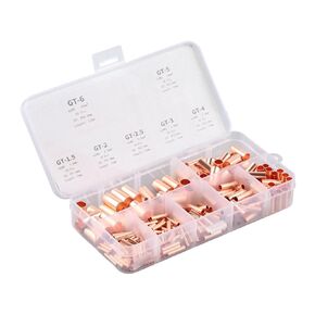 250Pcs Straight Copper Coupling Fittings Copper Tube Connector Kits with 7 Sizes for Wire Connection in Power Distribution Equipment