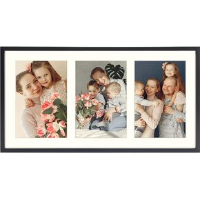 Golden State Art, 4x6 Aluminum Collage Frame, Displays 6x4 Pictures With 3 Openings Mat or One 7x14 Photo, Real Glass, Portrait/Landscape Wall Display, Gold, 1 Pack