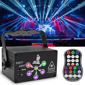 USB-Powered 60-Patterns 240 Conbination Effects Stage Light Party Light UV & RGB Backlight Remote Control for Indoor Events, Birthdays, Halloween, Karaoke, Club, and KTV(Black)