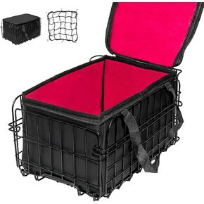 Folding Bike Basket ‎Rear, Bicycle Basket Carrier with Removable Bag Linger and Cargo Net, Rear Bicycle Basket for Carrying Pets, Fruit and Grocery