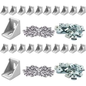 20 Sets 10 Series Aluminum Extrusion Profiles Corner Bracket 1010 90 Deg Right Angle Brackets Connectors wtih Nut Bolts for 1" x 1" 1 Inch Series Extruded Aluminum Joint L Connect