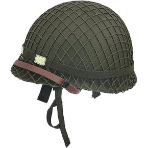 WW2 US Army M1 Steel Military Helmet Replica, WW2 Gear, WW2 Uniform, Vietnam War Helmet with Net Cover Chin Strap Cat Eye Band