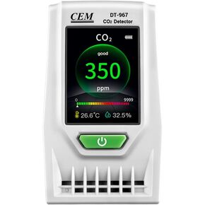 CEM DT-967 CO2 Carbon Dioxide Detector, 10-in-1 Indoor Air Quality Monitor Portable CO2 Monitor, Temperature, and Relative Humidity, CO2 Meter with Alarm, for Grow Tents, Homes, Cars