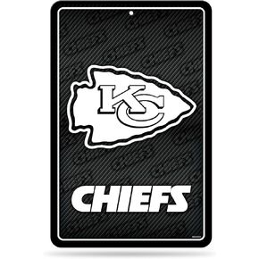 Rico Industries NFL Kansas City Chiefs Carbon Fiber Large Metal Sign 11" x 17" Large Metal Home Décor Sign
