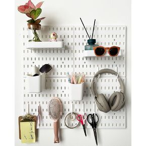 Pegboard Accessories Combination Wall Organizer Kit,Pegboard Shelf for Bedroom,Study,Office,Bathroom,Pegboard Bins with 4 Pieces Pegboards and 12 Accessories,22"x22",White