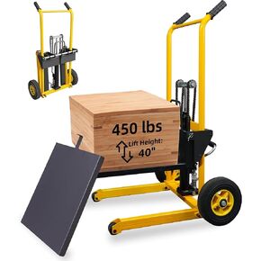 Foldable Hydraulic Material Lift Dolly, 450lbs Lift Table Cart, Pallet Stacker Winch Stacker, Forklift with 40" Lift Height, Pallet Jack Truck Dolly, Steel Platform x 1