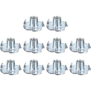 uxcell 1/4"-20 T-Nuts, Zinc-Plated Carbon Steel 4-Pronged Tee Nuts Threaded Inserts for Climbing Holds and Wood Workings, White 30Pcs