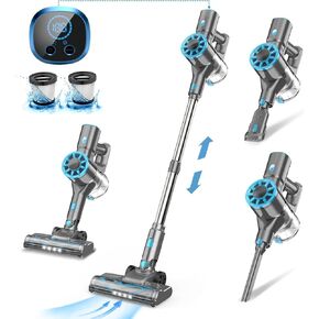 Vazone Cordless Vacuum Cleaner, Lightweight Stick Vacuum Cleaner with Self-Standing, Rechargeable Battery and LED Display, Vacuum Cleaners for Home Hardwood Floor-Blue