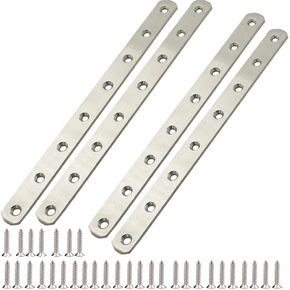 4Pcs 12" Flat Mending Plate, Flat Plate Straight Brackets, Stainless Steel Flat Straight Brace, Repair Fixing Wood Brace Mending Joining Plates Connector with Screws for Wood Fence Bookcase Cabinet